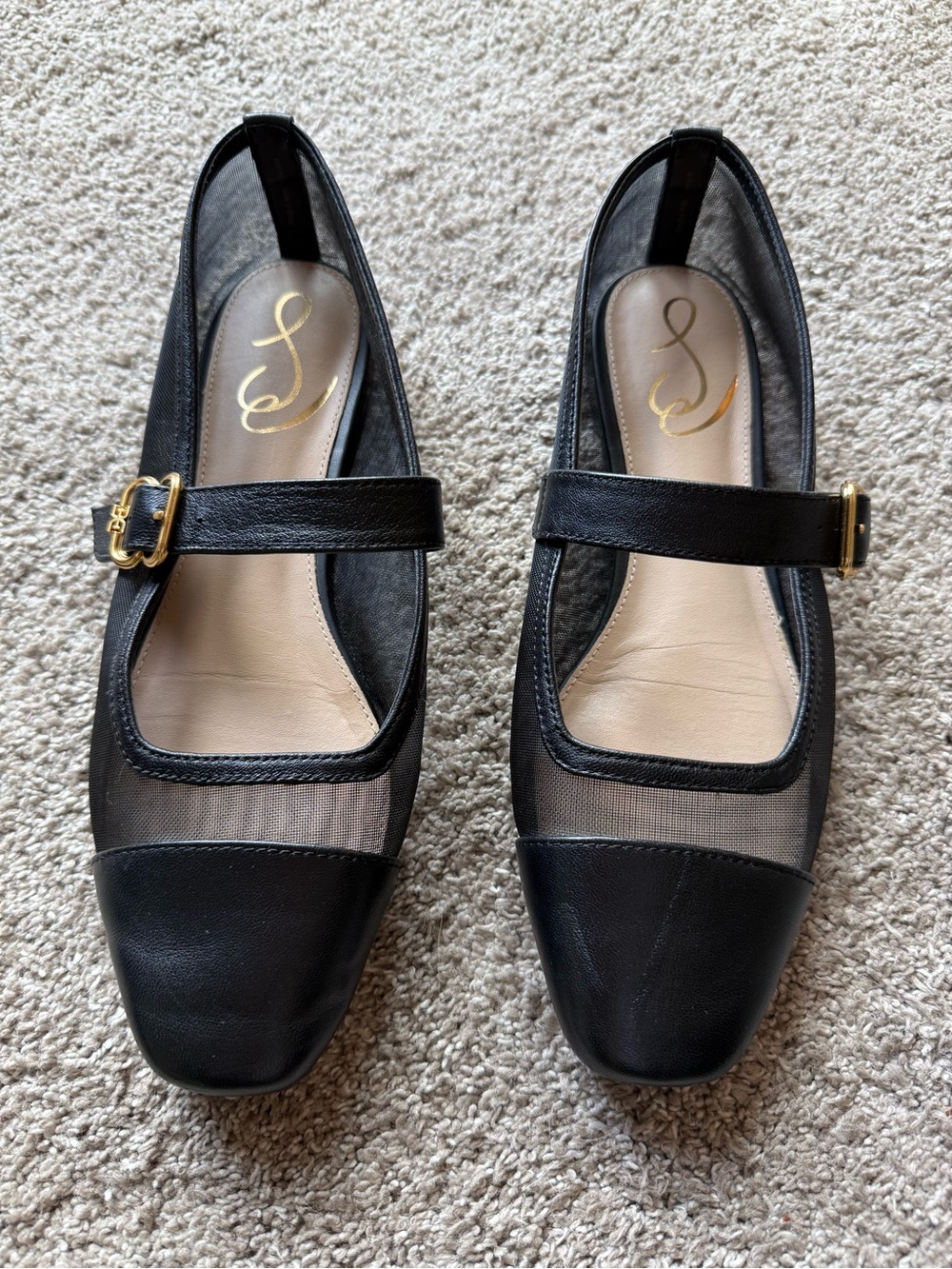Sam Edelman Black Mesh & Leather Mary Jane Flats